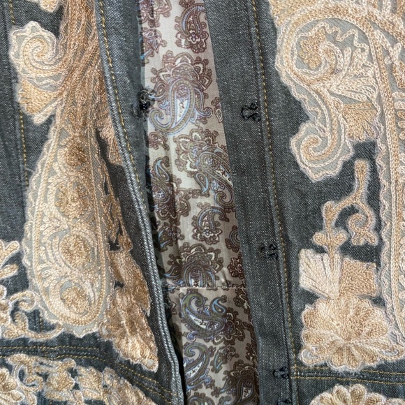 Plenty Tracy Reese Anthropologie Olive Green Embroidered Long Denim Nehru Jacket - Picture 4 of 6